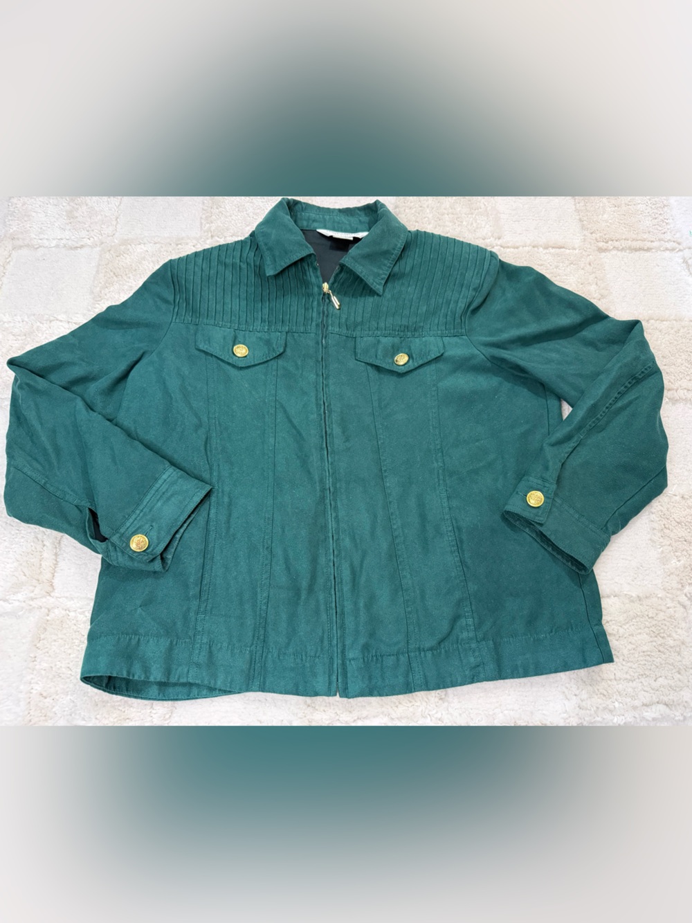 Drapers and Damons Green Zip-Front Jacket with Gold Buttons Size PM